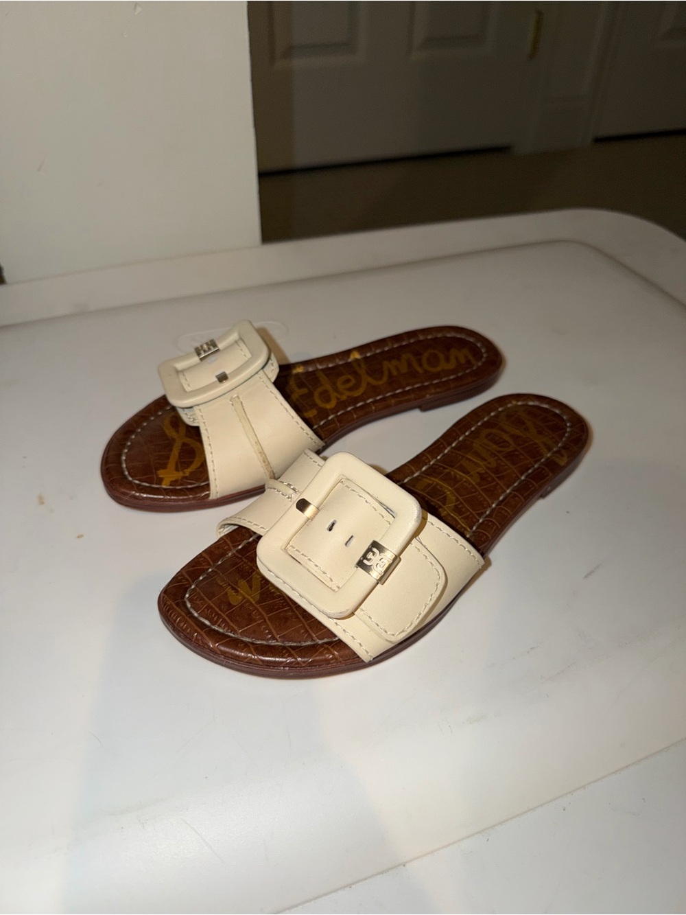Sam Edelman Cream Slide Sandals with Buckle
